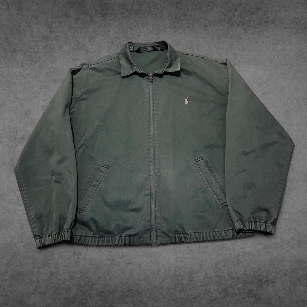 Vintage Ralph Lauren Polo Harrington Green Jacket Mens Large Y2K Zip Pony Logo